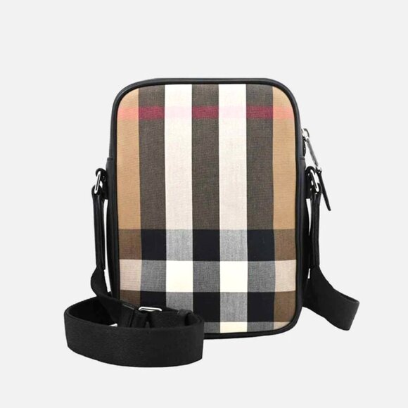 Burberry Paddy Crossbody IP Check Bag, Beige with black leather - Picture 1 of 15